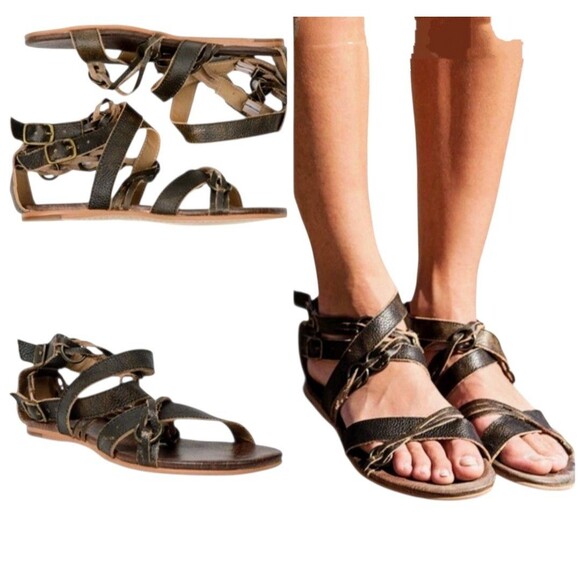 ROAN BED STU GRETCH Sz 9 Distressed Brown Gladiator Strappy Buckle Boho Sandals - Picture 1 of 11